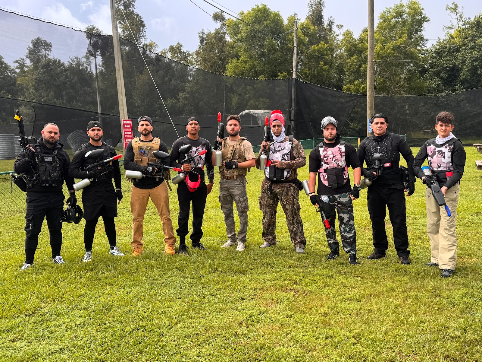 Bachelor party group ready for paintball at Fort Myers Paintball Park