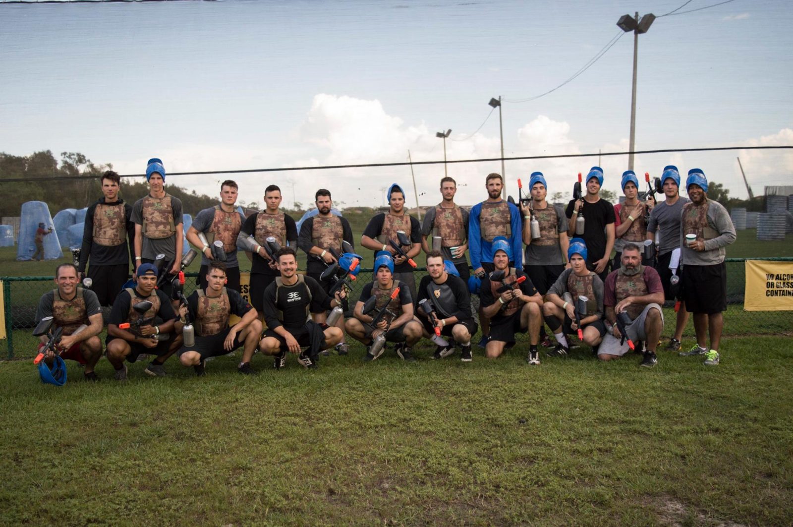 Large group at a private paintball party with the whole park to themselves at Fort Myers Paintball Park